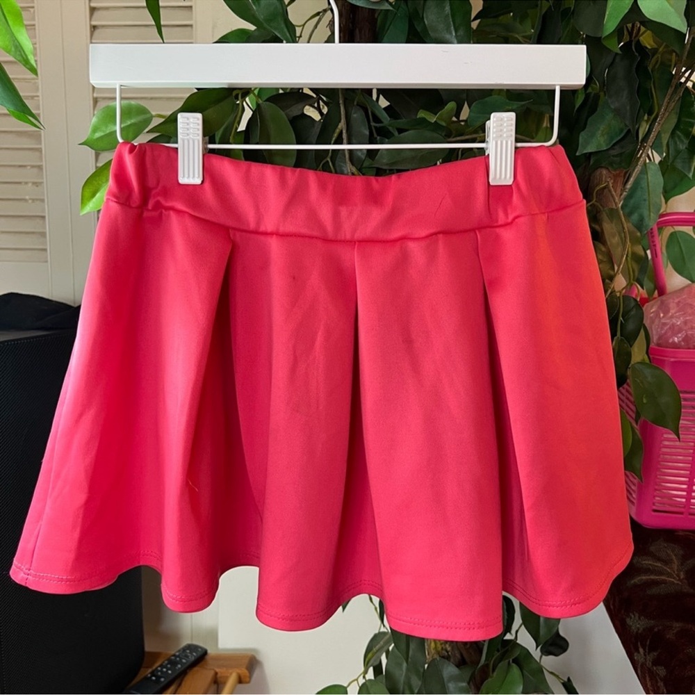 Rainbow Orange and Pink Pleated Mini Skater Skirt